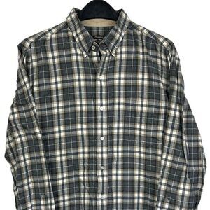 J. McLaughlin Men's Medium‎ Modern Fit Lightweight Flannel Plaid Shirt Grey Tan